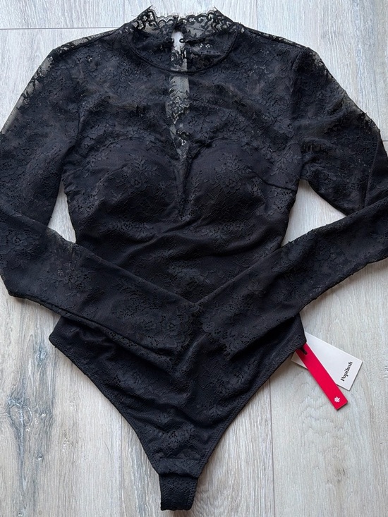 Popilush Tops - Black Lace Long-Sleeve Bodysuit